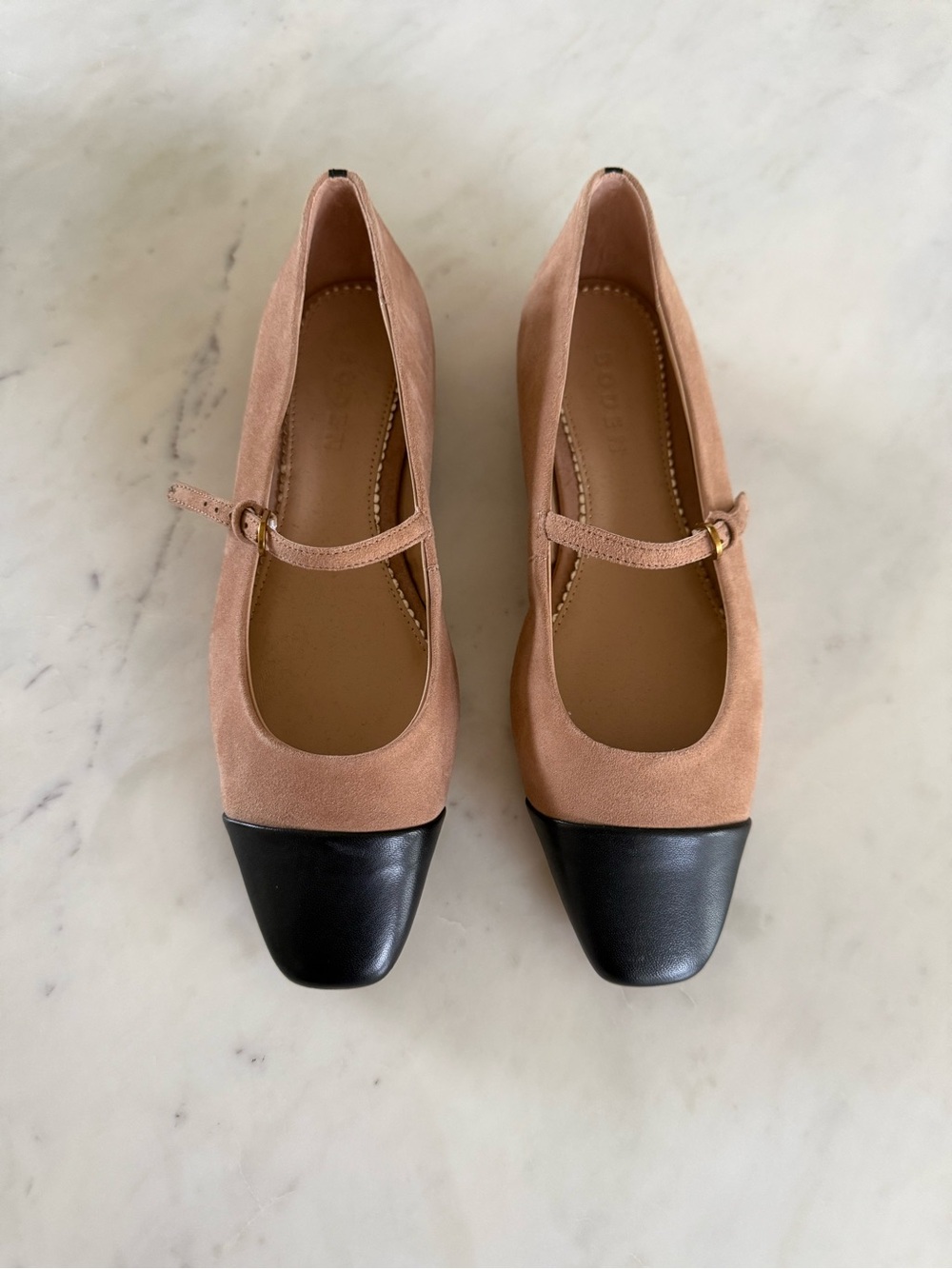 Boden Two-Tone Mary Jane Flats in Blush and Black